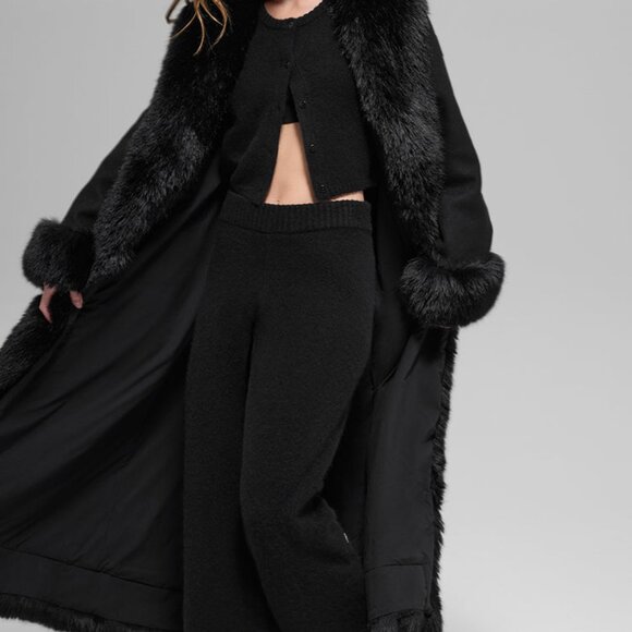 Alo Yoga Faux Fur Trimmed Longline Coat Regular Black - Picture 2 of 6